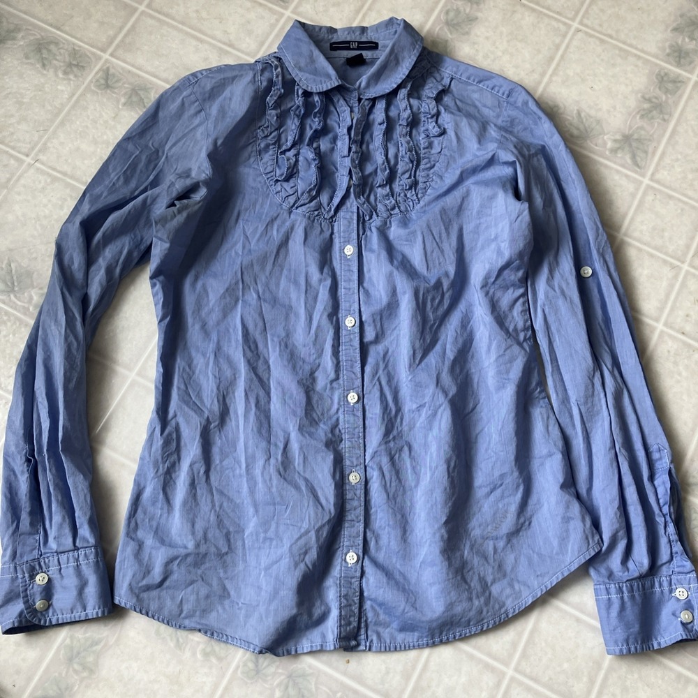GAP Peter Pan Collar solid Button Up Blouse Size Small ruffled CottageCore